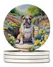 English Bulldog Spring Path Large Sandstone Coasters Pack Of 4 Absorbent Round Coasters Decor Gifts For Men Or Women, 4 In, Multicolor_maomaolike.com