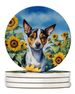 Rat Terrier In Sunflowers Large Sandstone Coasters Pack Of 4 Absorbent Round Coasters Decor Gifts For Men Or Women, 4 In, Multicolor_maomaolike.com