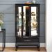 Lighted Curio Cabinet With Glass Doors And Adjustable Shelves 2 Door Wine Cabinet Display Curio Cabinet With LED Lights Light Black Finish And Drawer For Home Decor And Storage_maomaolike.com