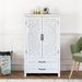 27 Accent Tall Tower White Storage Cabinet - Rustic Wood Sideboard Pantry Cabinet - Versatile Buffet Cabinet With Storage For Home Decor And Organization Chic Cabinet With Two Doors And Two Drawers_maomaolike.com