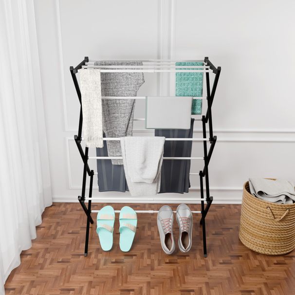 1set, Metal Clothes Rack, Pre Assembled Clothes Rack, Expandable Laundry Drying Rack, Towel Rack For Indoor And Outdoor Use_maomaolike.com