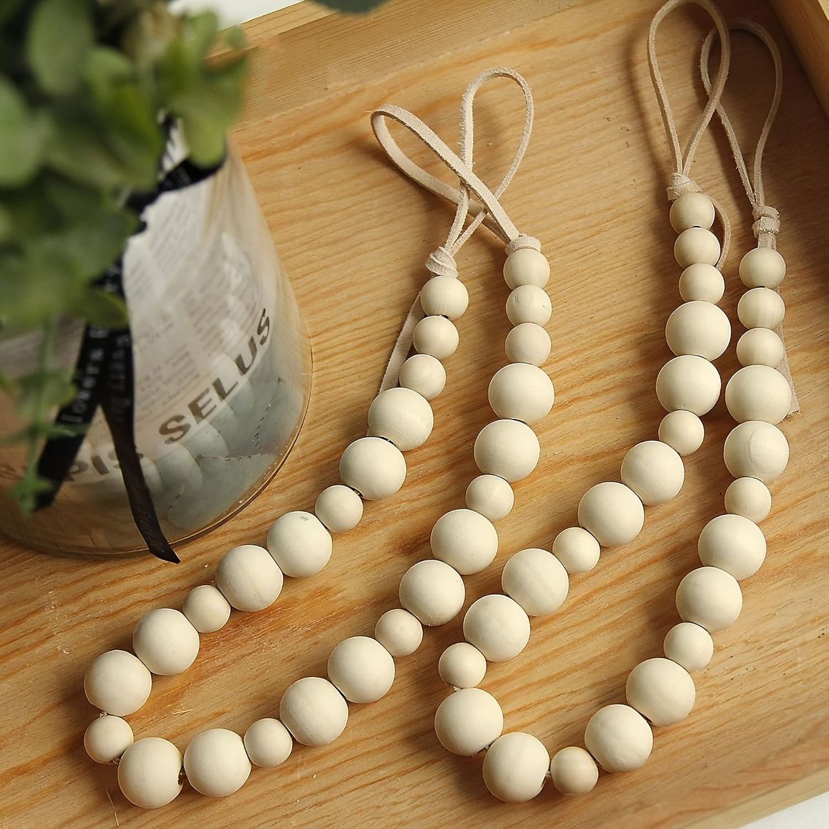 Wooden Bead Leather Handmade Woven String Decorative Ornament Hotel Homestay Curtain Tie Rope Cross-Border Factory_maomaolike.com