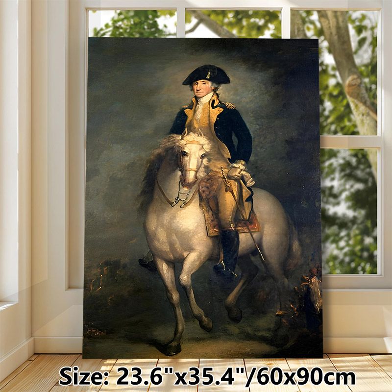 Vintage Military Officer On Horseback Classic Portrait Painting Poster, Realistic Dim-toned Historical Figure Poster, Elegant Classic Art Piece Ideal_maomaolike.com