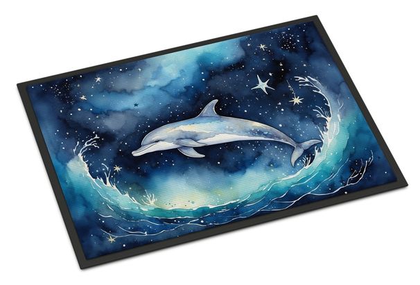 Dolphin In A Starry Sea Doormat Front Door Mat Indoor Outdoor Rugs For Entryway, Non Slip Washable Low Pile, 24H X 36W_maomaolike.com