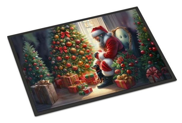 Miniature Pinscher And Santa Claus Doormat Front Door Mat Indoor Outdoor Rugs For Entryway, Non Slip Washable Low Pile, 24H X 36W_maomaolike.com