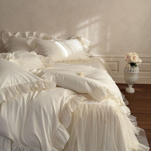 Wholesale INS French Glass Lace Trim Bed Skirt Pure Four-Piece Princess Style Full Washed Cotton 4-Piece Set_maomaolike.com
