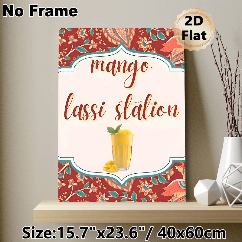 Mango Lassi Station Painting Poster, Rich Bohemian Floral Patterned Border Poster, Tropical Drink Themed Decor Suitable For Kitchen, Dining Area Or_maomaolike.com