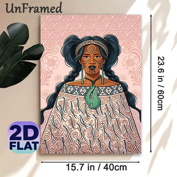 Indigenous Maori Woman Painting Poster, Vibrant Ethnic Tribal Style Poster, Detailed Facial Tattoos & Traditional Attire Design, Cultural Decorative_maomaolike.com