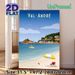 Val-André Coastal Town Painting Poster, Vibrant Retro Scenic Seaside Poster, Sunny Beach With Sailboat & Coastal Houses Design, Adds Tranquil Coastal_maomaolike.com
