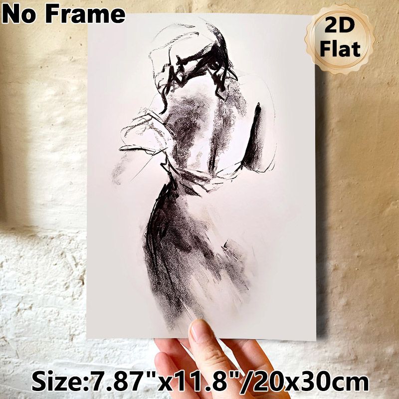 Abstract Female Back Charcoal Sketch Painting Poster, Monochrome Expressive Loose Drawing Poster, Minimalist Artistic Decor For Living Room, Bedroom_maomaolike.com