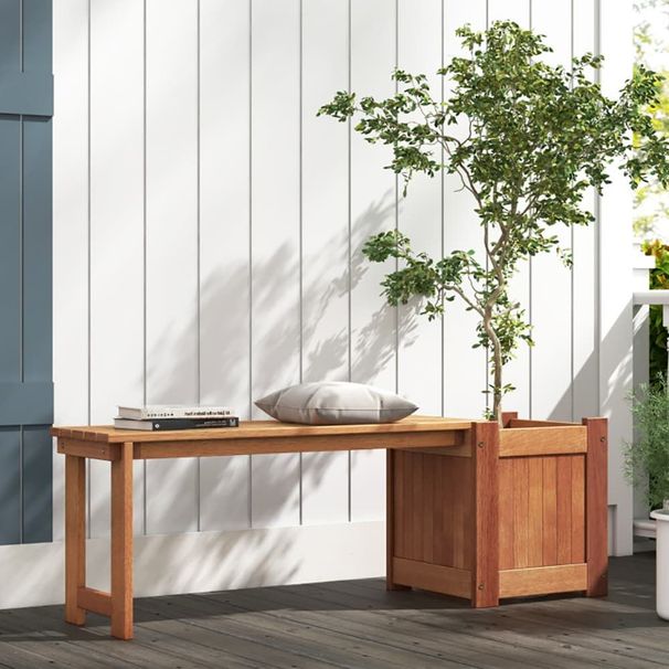 Teak Oil Finish Raised Garden Bed Wood Planter Box With Bench_maomaolike.com