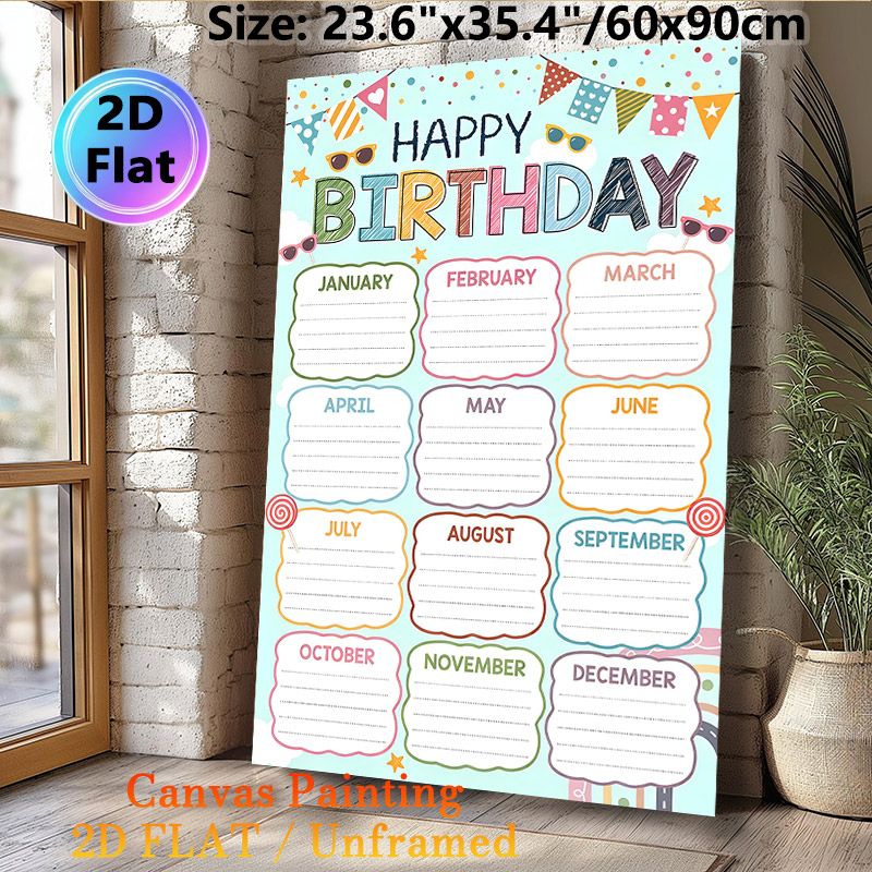 Birthday Tracker Painting Poster, Vibrant Cartoon-style Birthday Record Poster, Functional Design To Log Monthly Birthdays, Suitable For Office And_maomaolike.com