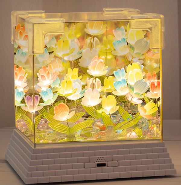 Mirror Tulip Rose Sea Ornament DIY Cube Mirror Ambiance Night Light Gift For Girlfriends And Couples_maomaolike.com