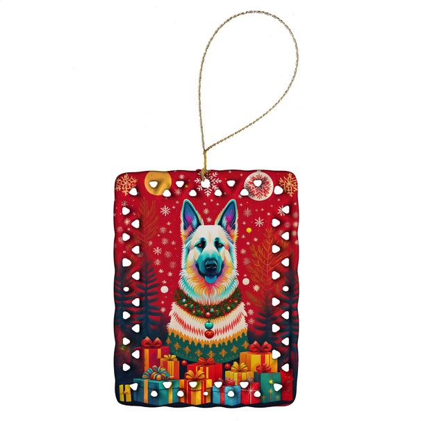 German Shepherd Holiday Christmas Porcelain Ornament Christmas Tree Hanging Decorations For Home Christmas Holiday, Rectangle, Gift, Multicolor_maomaolike.com