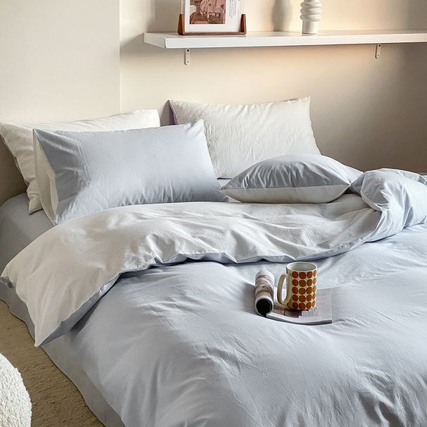 Wholesale INS Japanese Double-Piece Pure Four-Piece All-Cotton Simple Nordic Style Washed Cotton Solid Color 4-Piece Bedding Set_maomaolike.com