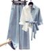 Women's Clothing plus size women's spring suits women's splicing two piece shirts slim jeans two piece suits_maomaolike.com