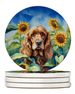 Cocker Spaniel In Sunflowers Large Sandstone Coasters Pack Of 4 Absorbent Round Coasters Decor Gifts For Men Or Women, 4 In, Multicolor_maomaolike.com