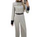 Women's Clothing fashion contrasting color small fragrance style elegant wide-leg trousers suit_maomaolike.com