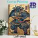 Oni Samurai Painting Poster, Vintage Traditional Japanese Style Poster, Detailed Armored Horned Oni Samurai With Golden Swirling Patterns, Cultural_maomaolike.com