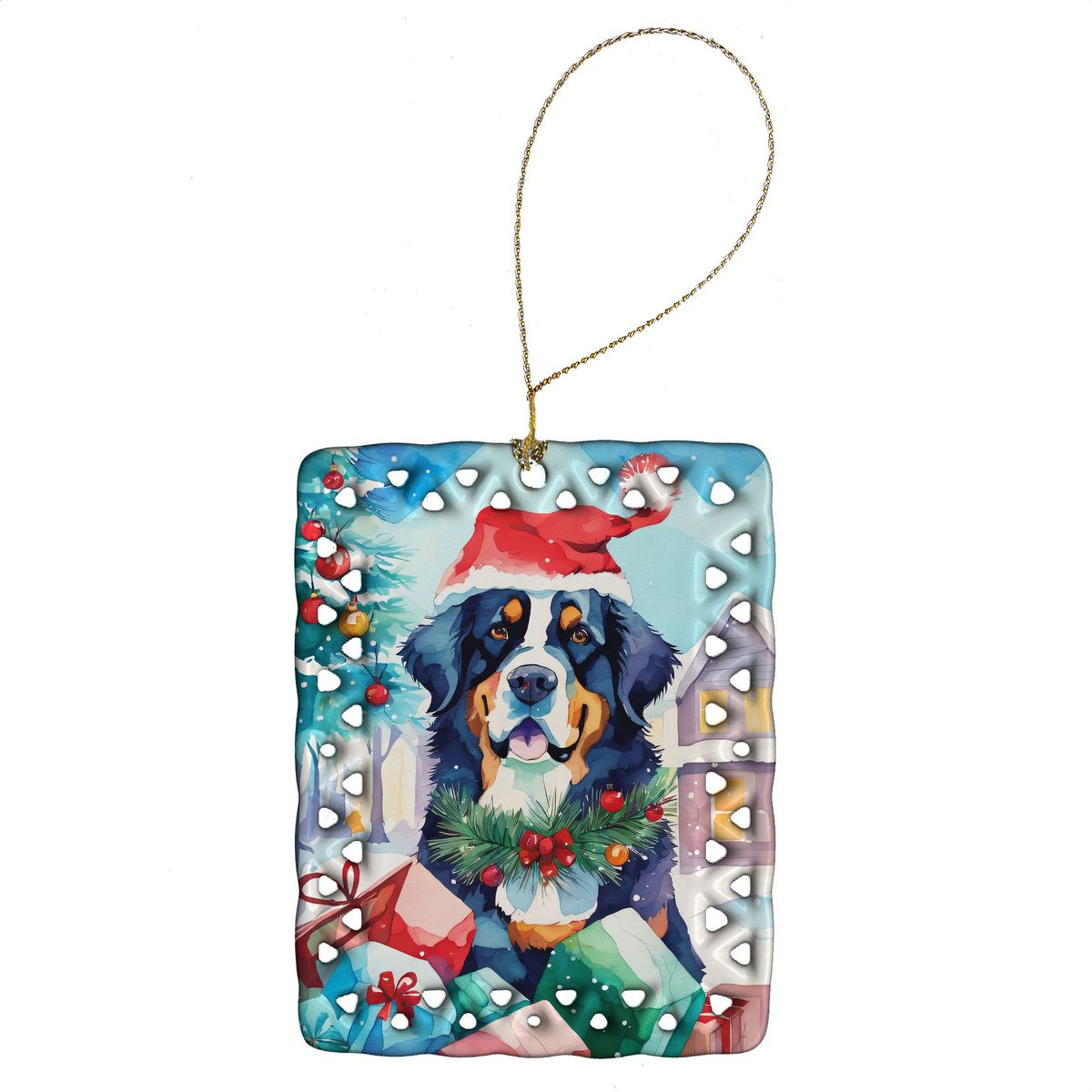 Bernese Mountain Dog Christmas Porcelain Ornament Christmas Tree Hanging Decorations For Home Christmas Holiday, Rectangle, Gift, Multicolor_maomaolike.com