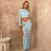 Women's perspective round neck high waist long sleeve waist hip skirt two-piece lace skirt_maomaolike.com