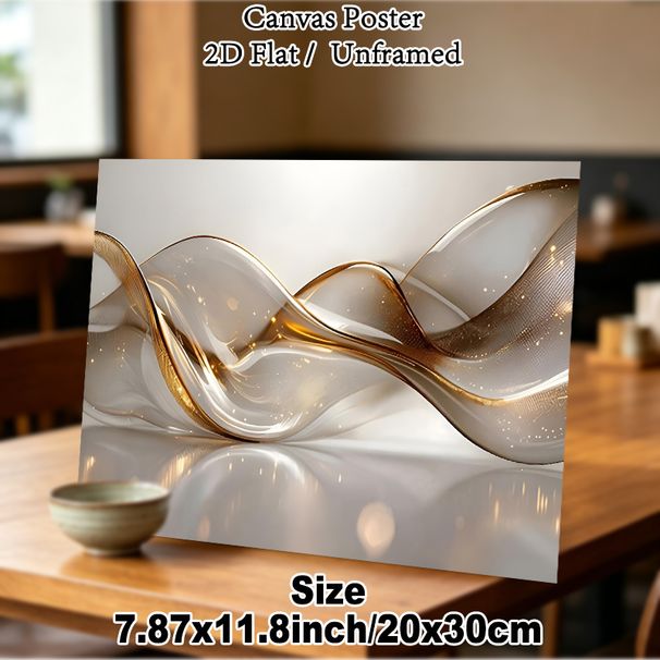 Abstract Fluid Curve Painting Poster, Luxury Glossy Wavy Shape With Golden Accents Poster, Elegant Modern Decor Suitable For Living Room, Office_maomaolike.com