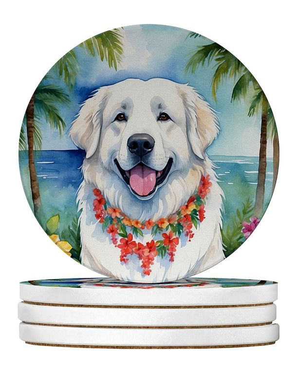 Great Pyrenees Luau Large Sandstone Coasters Pack Of 4 Absorbent Round Coasters Decor Gifts For Men Or Women, 4 In, Multicolor_maomaolike.com