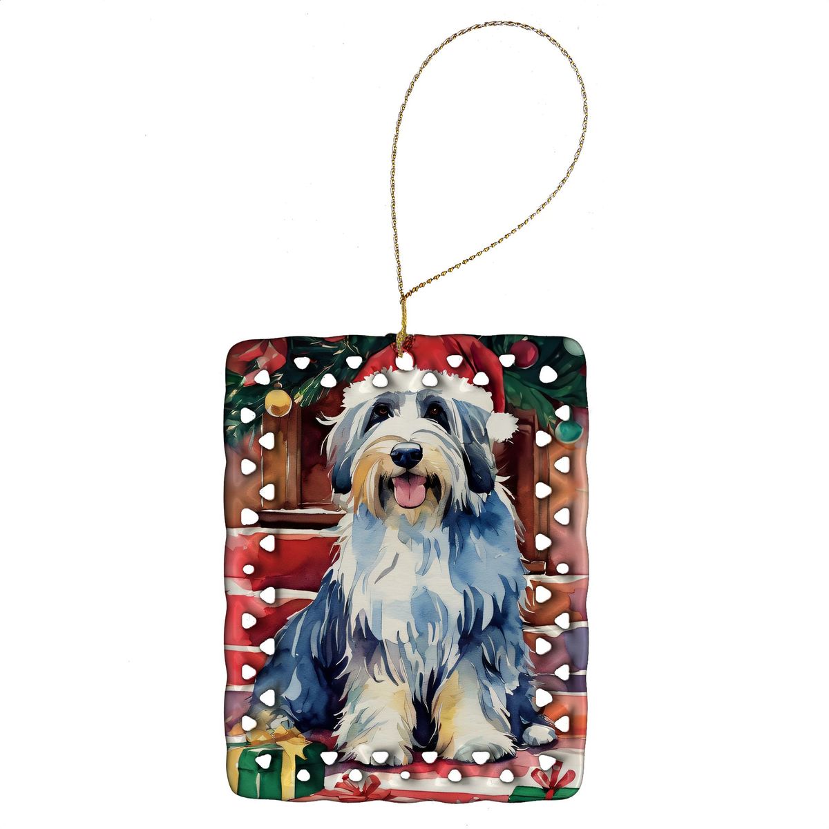 Bearded Collie Christmas Porcelain Ornament Christmas Tree Hanging Decorations For Home Christmas Holiday, Rectangle, Gift, Multicolor_maomaolike.com