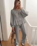 Women's Clothing casual fashion lace round neck lantern sleeve shirt high waist pants suit_maomaolike.com