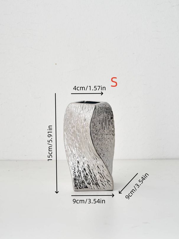 1PC Ceramic Twist Plated Silver Vase Suitable For Bedroom, Balcony, Powder Room, Bedroom, Desk And Other Home Decor Vase Ornaments_maomaolike.com