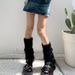 Autumn and winter plush feather yarn knitted leg covers thickened warm slimming pile socks y2k white plush mid tube socks_maomaolike.com