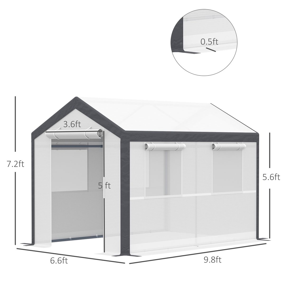 10' X 7' X 7' Greenhouse, Walk-in Outdoor Tunnel Green House With PE Cover, Steel Frame, 2 Roll-Up Zipper Doors & 4 Windows For Flowers, Vegetables, Tropical Plants, White_maomaolike.com