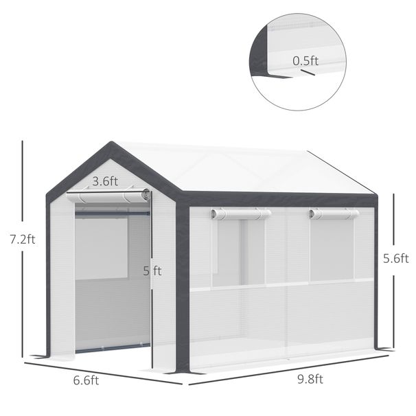 10' X 7' X 7' Greenhouse, Walk-in Outdoor Tunnel Green House With PE Cover, Steel Frame, 2 Roll-Up Zipper Doors & 4 Windows For Flowers, Vegetables, Tropical Plants, White_maomaolike.com