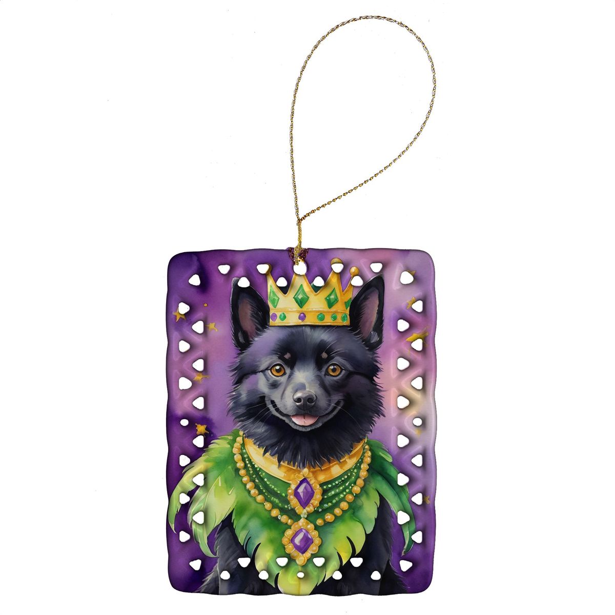 Schipperke King Of Mardi Gras Porcelain Ornament Christmas Tree Hanging Decorations For Home Christmas Holiday, Rectangle, Gift, Multicolor_maomaolike.com