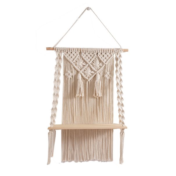 Minimalist DIY Bohemian Cotton Rope Woven Tassel Tapestry Shelf Home Living Room Homestay Hanging Decoration_maomaolike.com