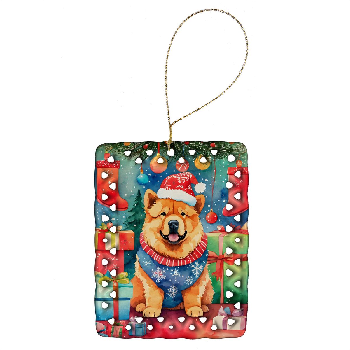 Chow Chow Christmas Porcelain Ornament Christmas Tree Hanging Decorations For Home Christmas Holiday, Rectangle, Gift, Multicolor_maomaolike.com