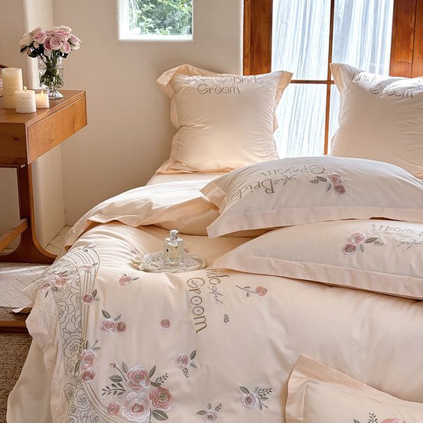 Wholesale Korean Style Princess Embroidered Pure With Ruffled Edges For Naked Sleep, 100-Count Long-Staple Cotton Four-Piece Set_maomaolike.com