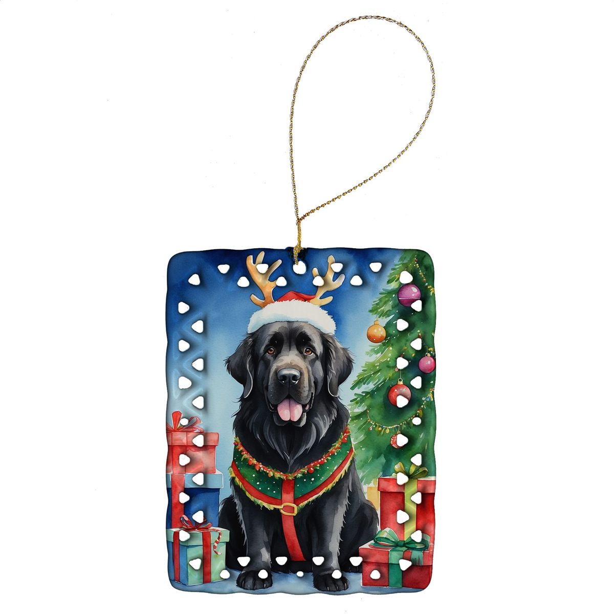 Newfoundland Christmas Reindeer Porcelain Ornament Christmas Tree Hanging Decorations For Home Christmas Holiday, Rectangle, Gift, Multicolor_maomaolike.com