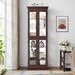 Lighted Glass Curio Display Cabinet,Display Cabinet,Glass Storage Cabinet Glass Wine Cabinet Wood Frame Toy Display For Living Room, Kitchen_maomaolike.com