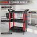 3-Tier Rolling Tool Cart, 200 LBS Capacity Plastic Utility Cart With Side Shelf And Storage Bucket, Black & Red_maomaolike.com