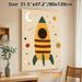 Space Rocket Painting Poster, Vintage Minimalist Warm-toned Rocket With Moon, Shooting Stars & Planets Poster, Whimsical Space-themed Decor, Ideal For_maomaolike.com