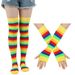 Unisex Holiday party set Colorful stockings over the knee stockings Party Rainbow stockings gloves colorful striped socks_maomaolike.com