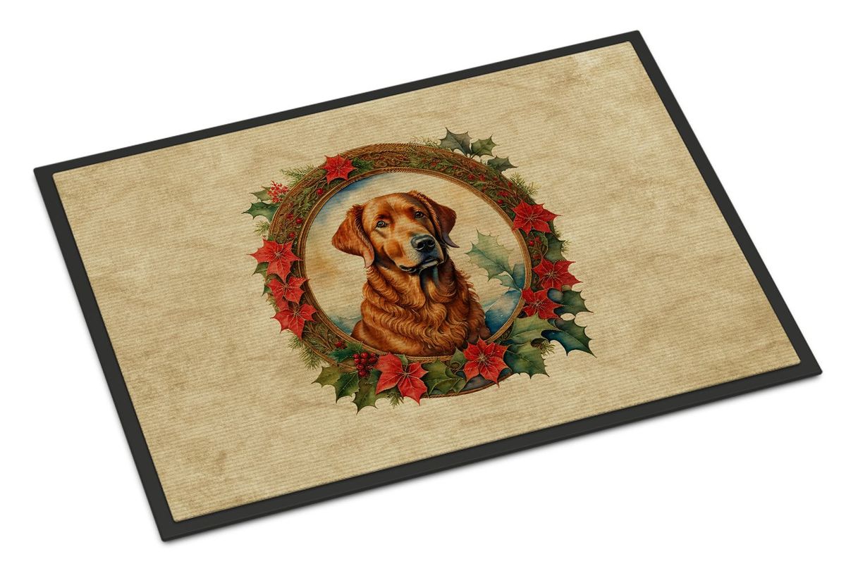 Chesapeake Bay Retriever Christmas Flowers Doormat Front Door Mat Indoor Outdoor Rugs For Entryway, Non Slip Washable Low Pile, 24H X 36W_maomaolike.com