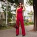 Women's solid color oblique collar striped elastic slim fit knitted sweater and pants suit for women_maomaolike.com