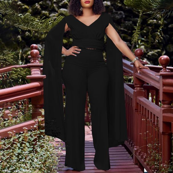 women's fashion solid color ribbon splicing short top wide-leg pants dress suit women_maomaolike.com