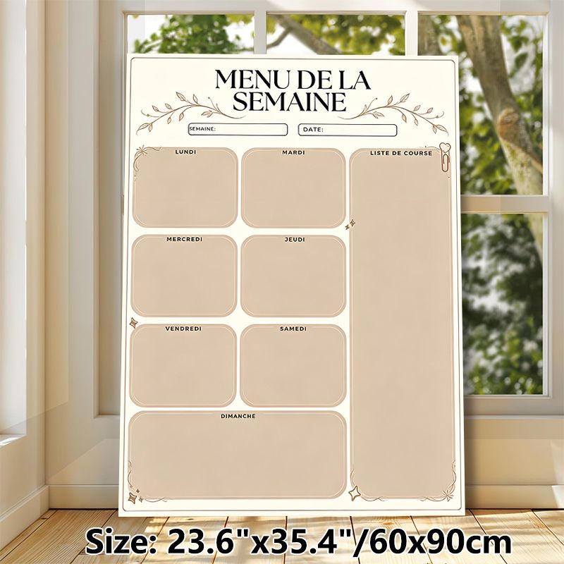French Weekly Menu Planner Painting Poster, Elegant Neutral-toned Meal Schedule Poster, Organizes Weekly Meals And Grocery Lists, Ideal For Kitchen_maomaolike.com