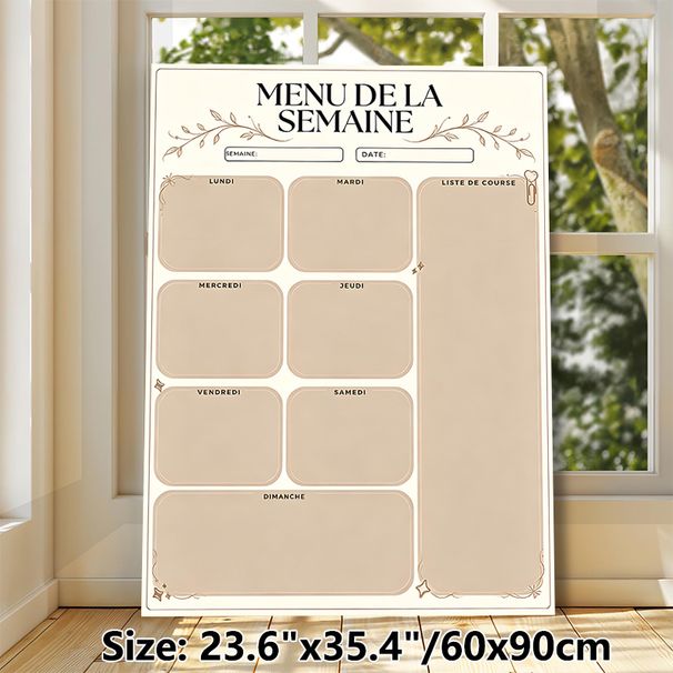 French Weekly Menu Planner Painting Poster, Elegant Neutral-toned Meal Schedule Poster, Organizes Weekly Meals And Grocery Lists, Ideal For Kitchen_maomaolike.com