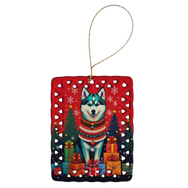 Alaskan Klee Kai Holiday Christmas Porcelain Ornament Christmas Tree Hanging Decorations For Home Christmas Holiday, Rectangle, Gift, Multicolor_maomaolike.com