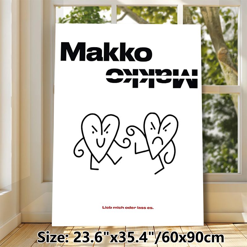 Cartoon Heart Themed Painting Poster, Minimalist Black & White Playful Anthropomorphic Hearts Poster, Quirky Expressive Design Ideal For Bedroom_maomaolike.com