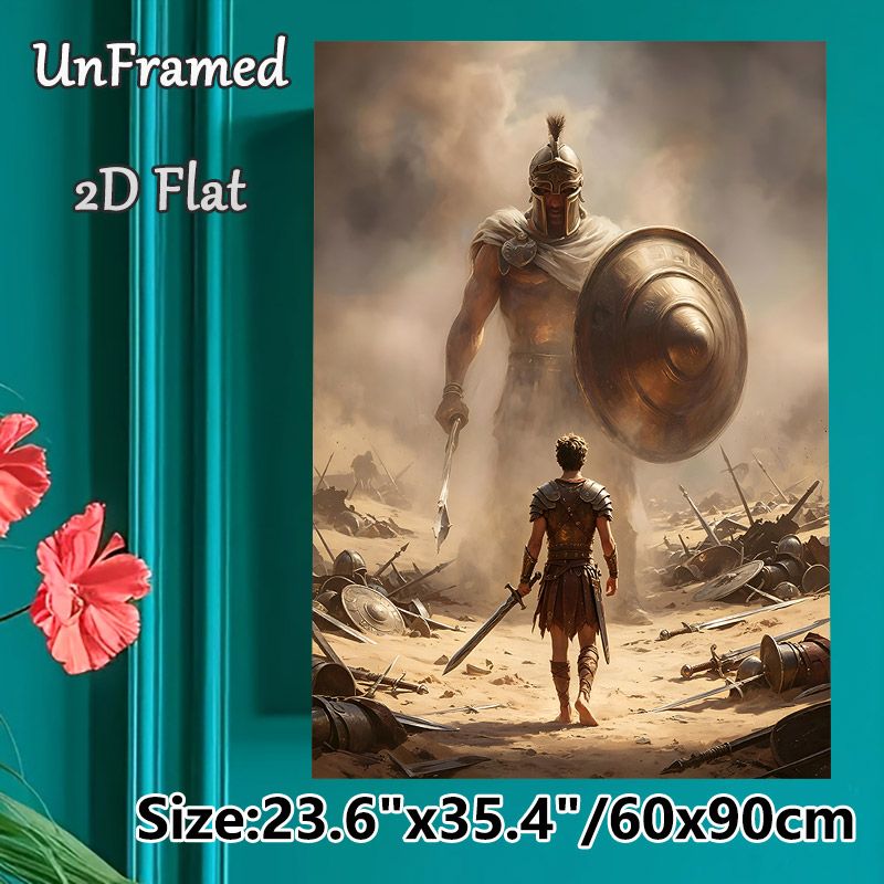 Mythological Warrior Painting Poster, Dramatic Realistic Battlefield Confrontation Poster, Immersive Mythic Combat Art Piece For Home, Game Room Decor_maomaolike.com